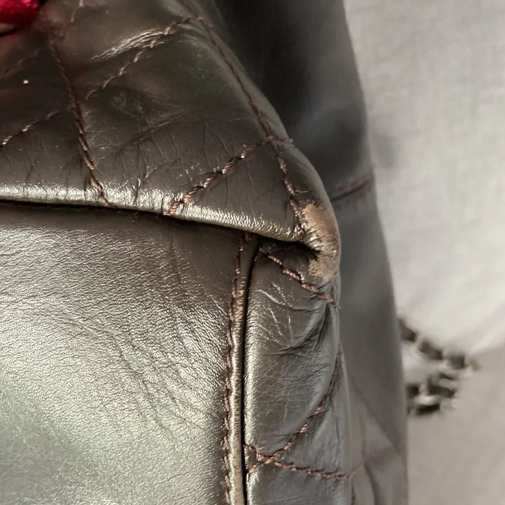 Chanel Lamb skin should’ve back zipper closure silver details chocolate color